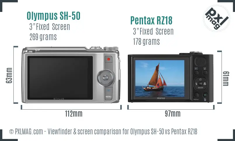 Olympus SH-50 vs Pentax RZ18 Screen and Viewfinder comparison