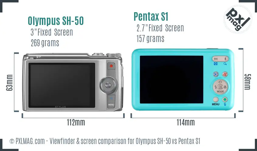 Olympus SH-50 vs Pentax S1 Screen and Viewfinder comparison