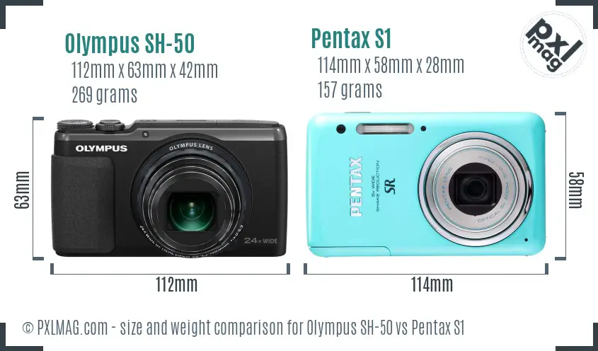 Olympus SH-50 vs Pentax S1 size comparison