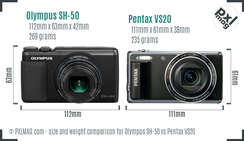 Olympus SH-50 vs Pentax VS20 size comparison