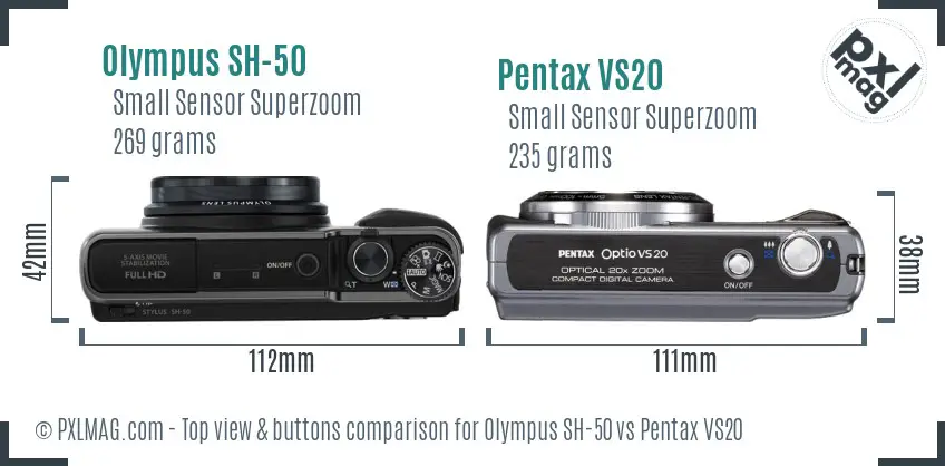 Olympus SH-50 vs Pentax VS20 top view buttons comparison