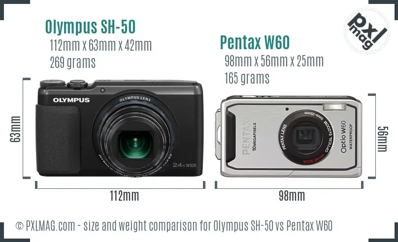 Olympus SH-50 vs Pentax W60 size comparison
