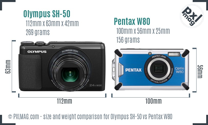 Olympus SH-50 vs Pentax W80 size comparison