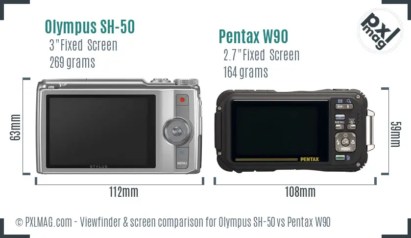 Olympus SH-50 vs Pentax W90 Screen and Viewfinder comparison