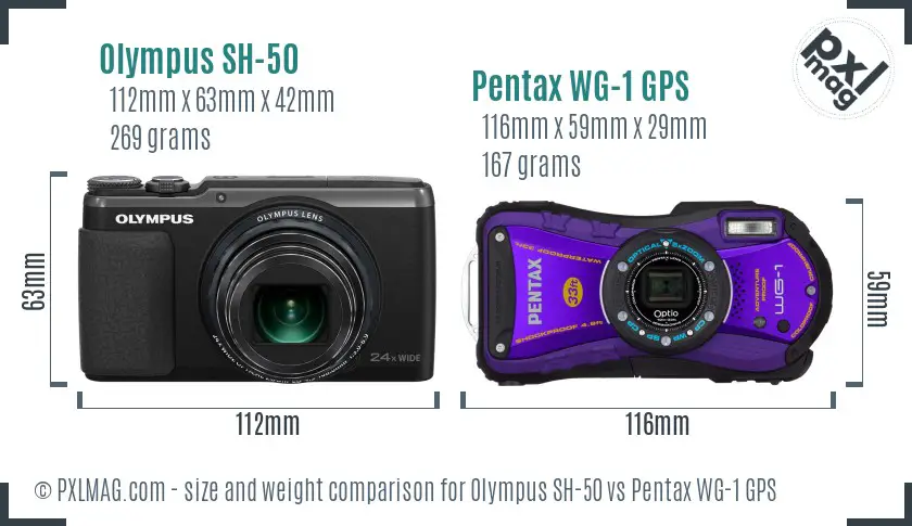 Olympus SH-50 vs Pentax WG-1 GPS size comparison