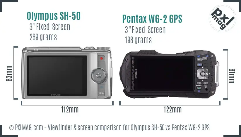 Olympus SH-50 vs Pentax WG-2 GPS Screen and Viewfinder comparison