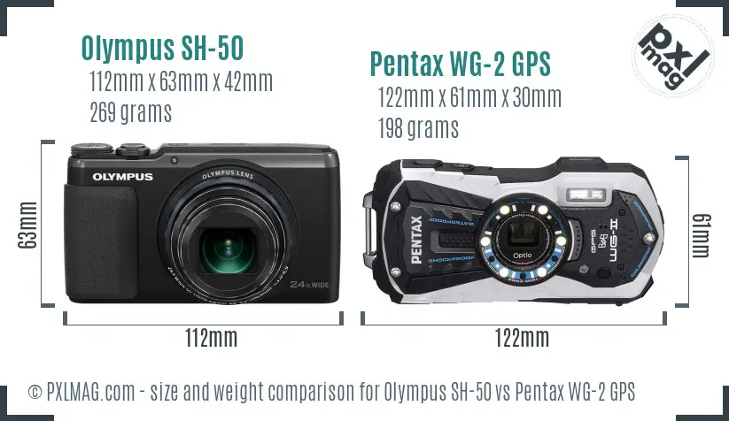 Olympus SH-50 vs Pentax WG-2 GPS size comparison