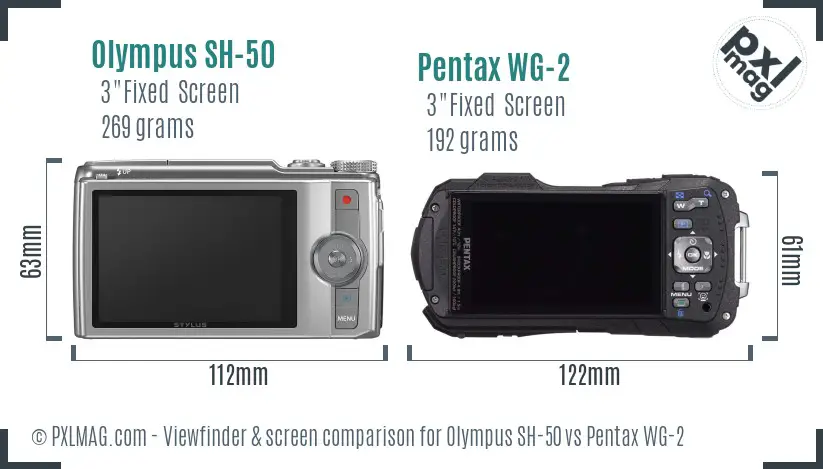 Olympus SH-50 vs Pentax WG-2 Screen and Viewfinder comparison