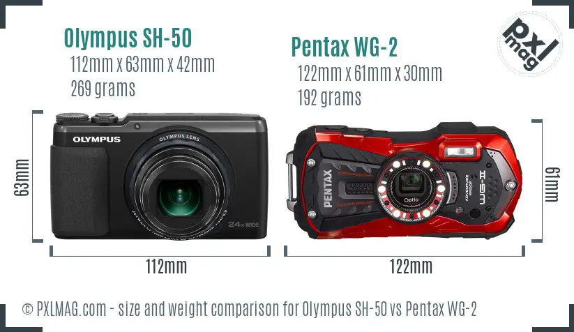 Olympus SH-50 vs Pentax WG-2 size comparison