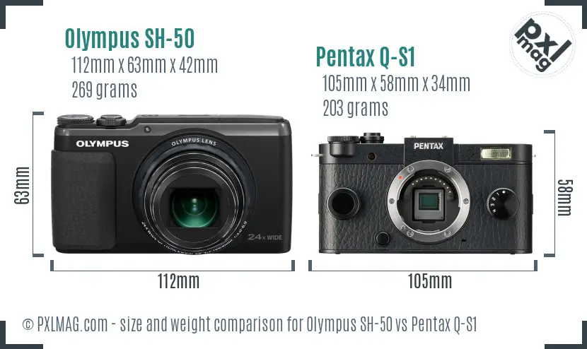 Olympus SH-50 vs Pentax Q-S1 size comparison