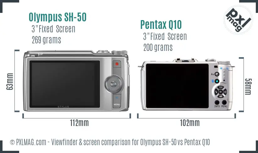 Olympus SH-50 vs Pentax Q10 Screen and Viewfinder comparison