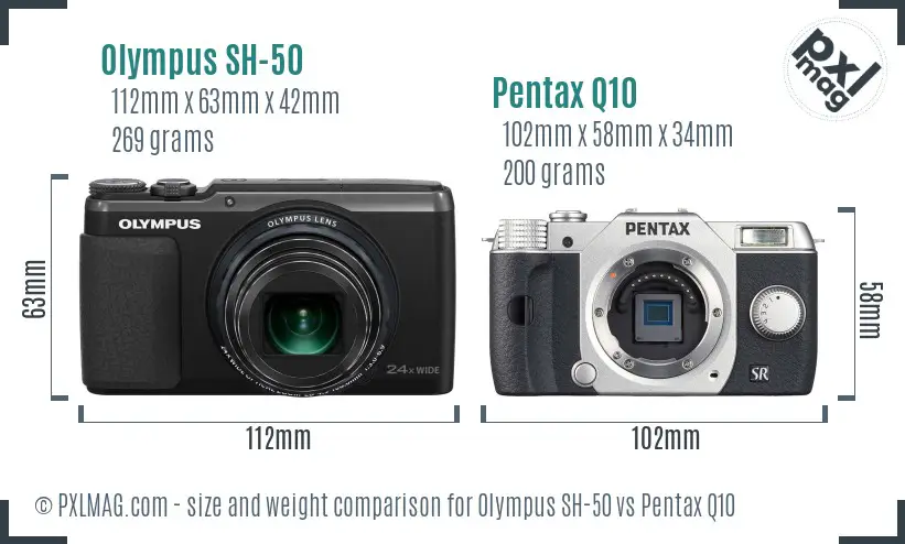 Olympus SH-50 vs Pentax Q10 size comparison