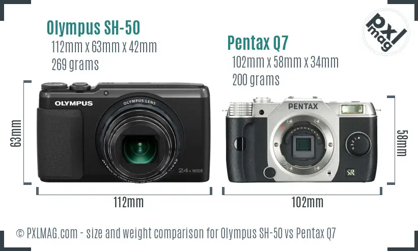 Olympus SH-50 vs Pentax Q7 size comparison