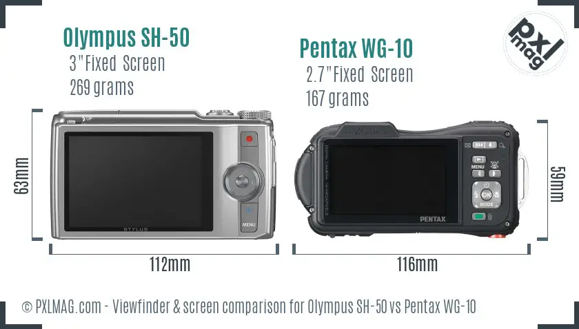 Olympus SH-50 vs Pentax WG-10 Screen and Viewfinder comparison