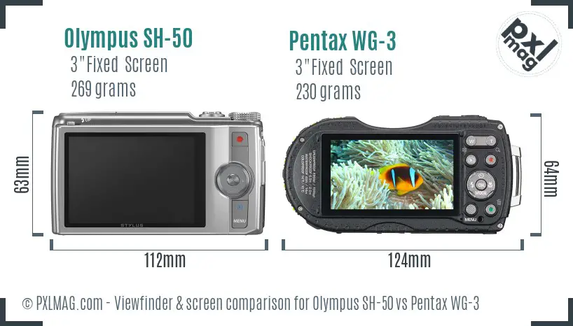 Olympus SH-50 vs Pentax WG-3 Screen and Viewfinder comparison