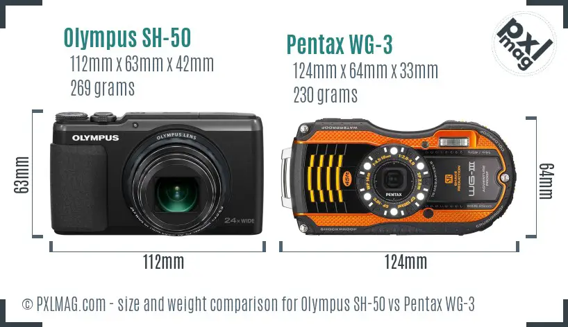 Olympus SH-50 vs Pentax WG-3 size comparison