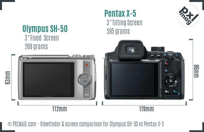 Olympus SH-50 vs Pentax X-5 Screen and Viewfinder comparison