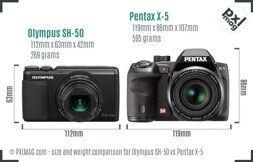 Olympus SH-50 vs Pentax X-5 size comparison