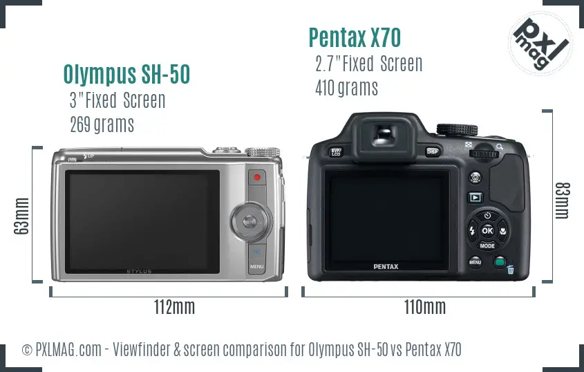 Olympus SH-50 vs Pentax X70 Screen and Viewfinder comparison Olympus SH-50 vs Pentax X70 Screen and Viewfinder comparison