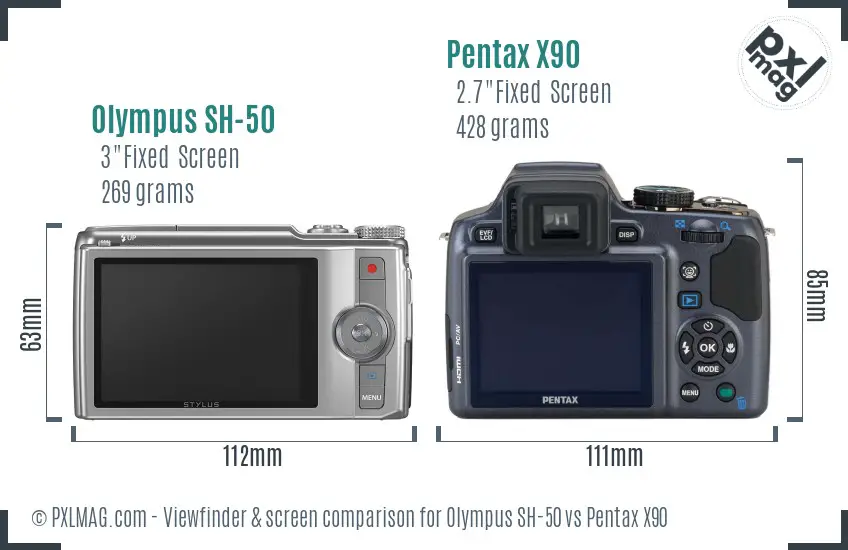 Olympus SH-50 vs Pentax X90 Screen and Viewfinder comparison