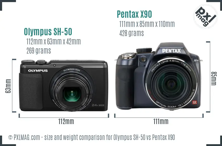 Olympus SH-50 vs Pentax X90 size comparison