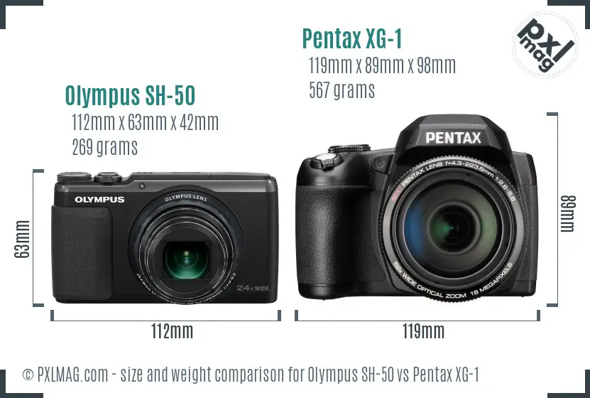 Olympus SH-50 vs Pentax XG-1 size comparison