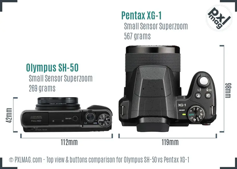 Olympus SH-50 vs Pentax XG-1 top view buttons comparison