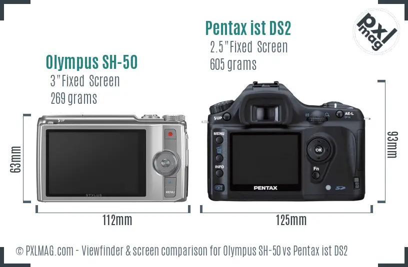 Olympus SH-50 vs Pentax ist DS2 Screen and Viewfinder comparison