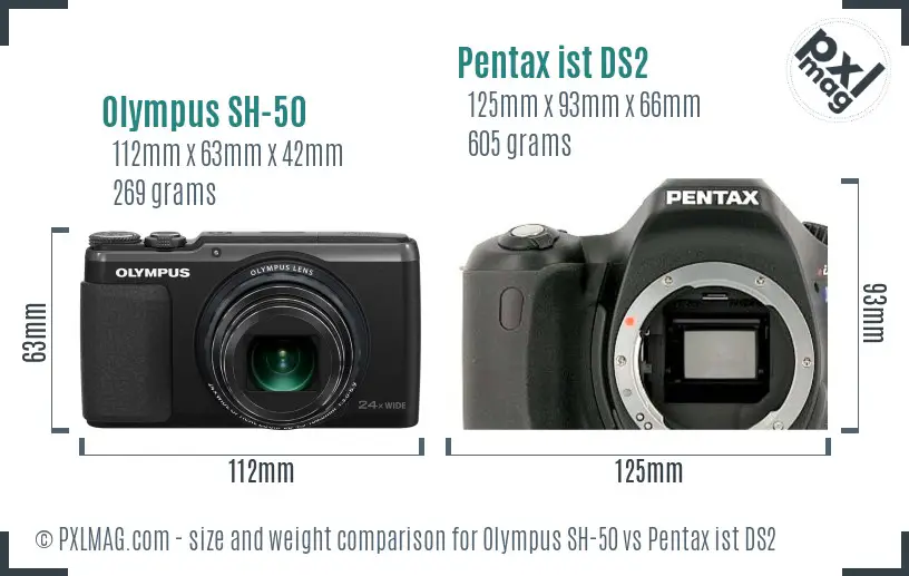 Olympus SH-50 vs Pentax ist DS2 size comparison
