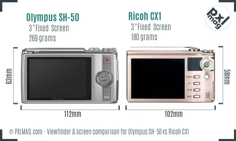 Olympus SH-50 vs Ricoh CX1 Screen and Viewfinder comparison