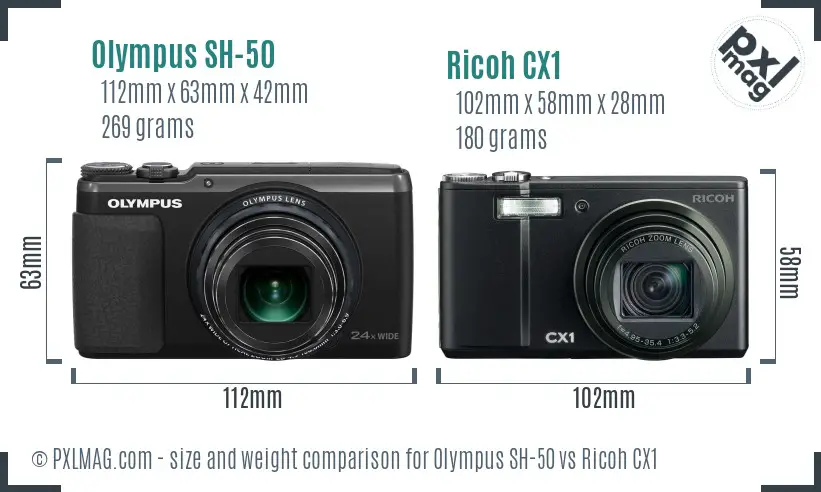 Olympus SH-50 vs Ricoh CX1 size comparison
