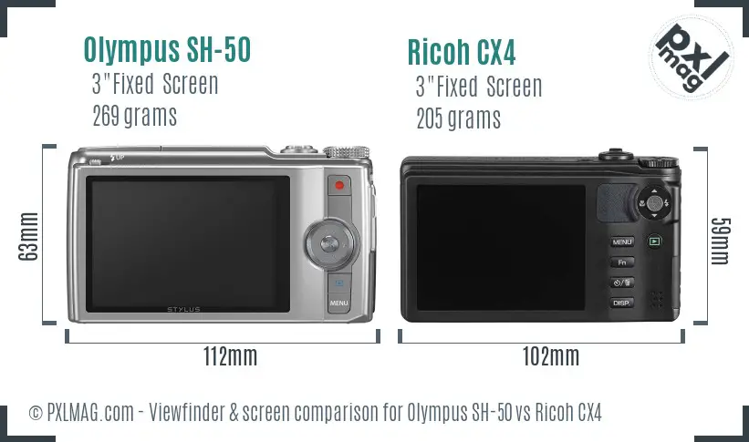 Olympus SH-50 vs Ricoh CX4 Screen and Viewfinder comparison