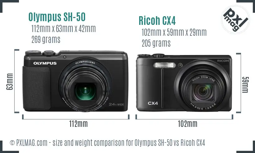 Olympus SH-50 vs Ricoh CX4 size comparison