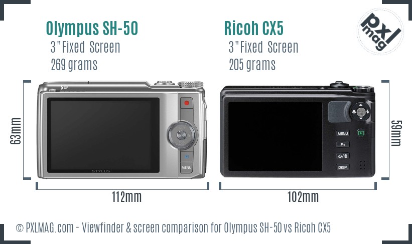 Olympus SH-50 vs Ricoh CX5 Screen and Viewfinder comparison