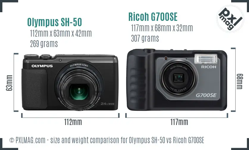 Olympus SH-50 vs Ricoh G700SE size comparison