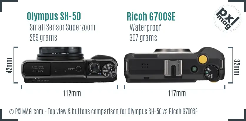 Olympus SH-50 vs Ricoh G700SE top view buttons comparison