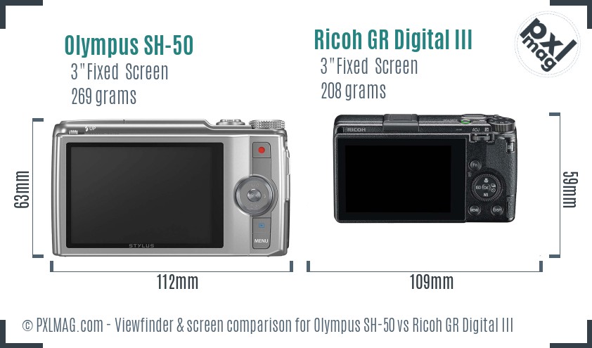 Olympus SH-50 vs Ricoh GR Digital III Screen and Viewfinder comparison