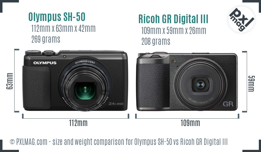 Olympus SH-50 vs Ricoh GR Digital III size comparison Olympus SH-50 vs Ricoh GR Digital III size comparison