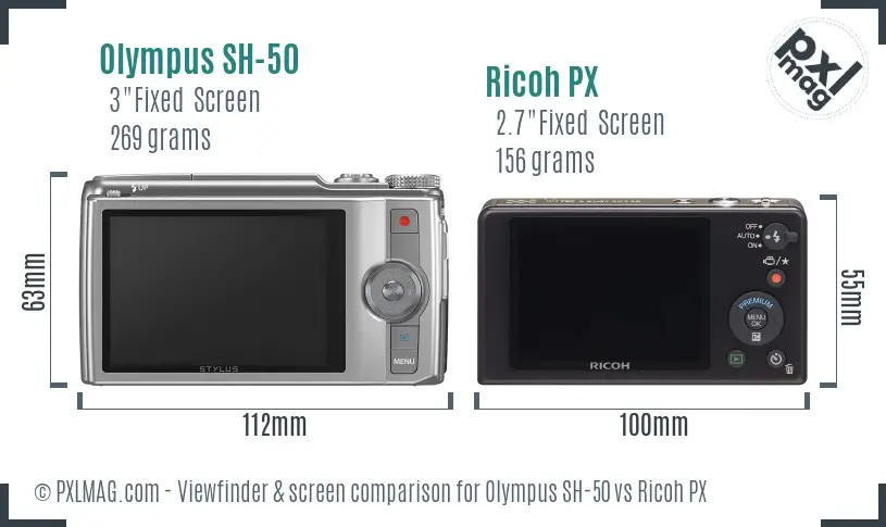 Olympus SH-50 vs Ricoh PX Screen and Viewfinder comparison