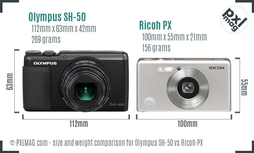 Olympus SH-50 vs Ricoh PX size comparison
