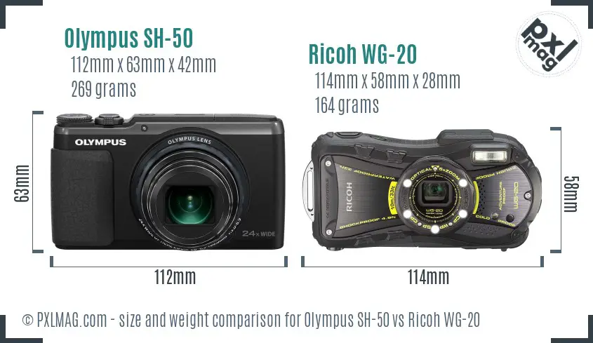 Olympus SH-50 vs Ricoh WG-20 size comparison Olympus SH-50 vs Ricoh WG-20 size comparison
