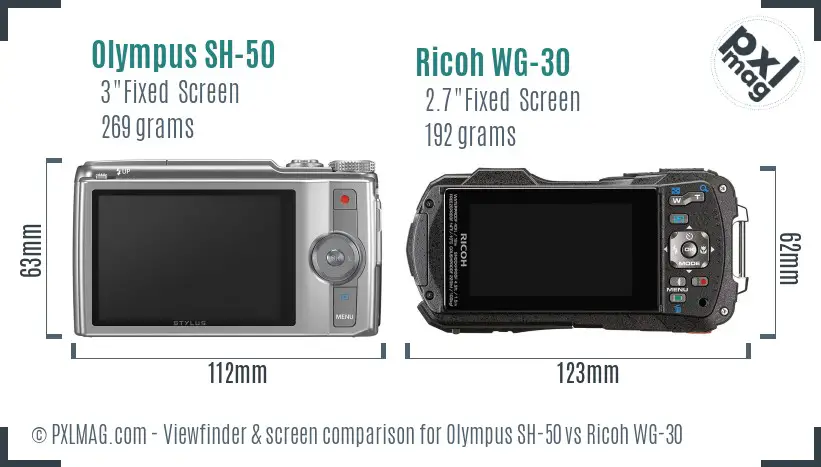 Olympus SH-50 vs Ricoh WG-30 Screen and Viewfinder comparison