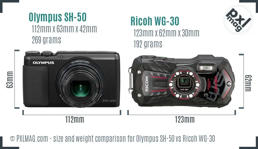 Olympus SH-50 vs Ricoh WG-30 size comparison