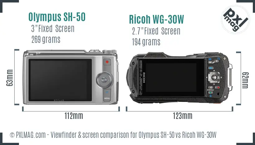 Olympus SH-50 vs Ricoh WG-30W Screen and Viewfinder comparison