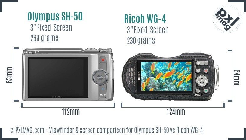 Olympus SH-50 vs Ricoh WG-4 Screen and Viewfinder comparison