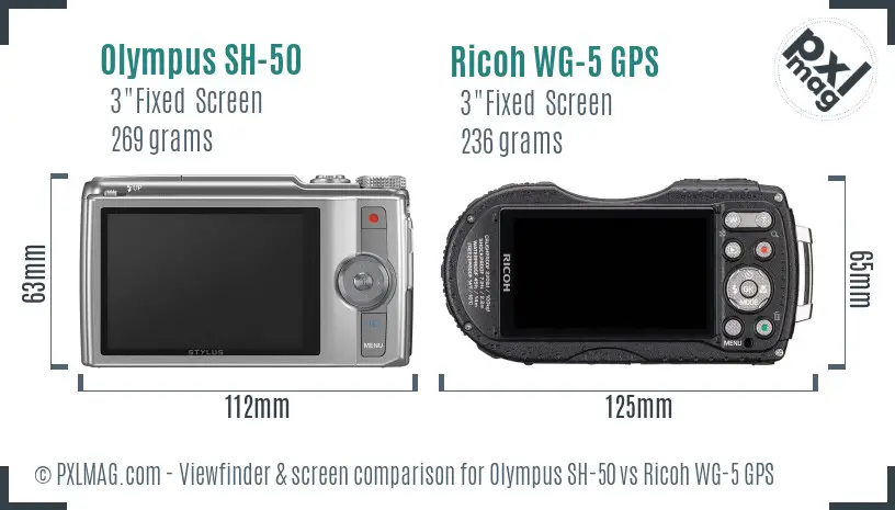Olympus SH-50 vs Ricoh WG-5 GPS Screen and Viewfinder comparison