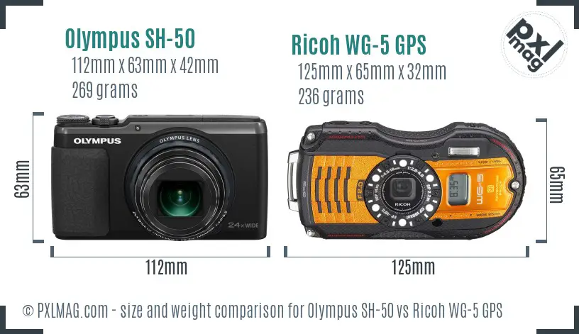 Olympus SH-50 vs Ricoh WG-5 GPS size comparison