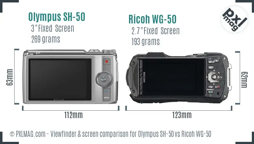 Olympus SH-50 vs Ricoh WG-50 Screen and Viewfinder comparison