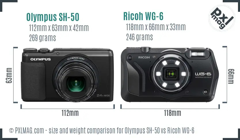 Olympus SH-50 vs Ricoh WG-6 size comparison Olympus SH-50 vs Ricoh WG-6 size comparison