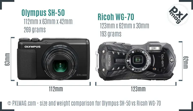 Olympus SH-50 vs Ricoh WG-70 size comparison